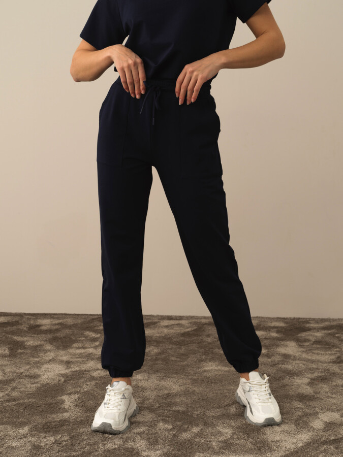 Cotton Oversized Sweat Pants Navy Blue Melange