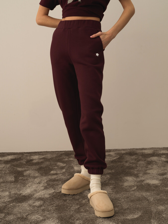 Cotton Regular Fit Basic Sweat Pants Burgundy