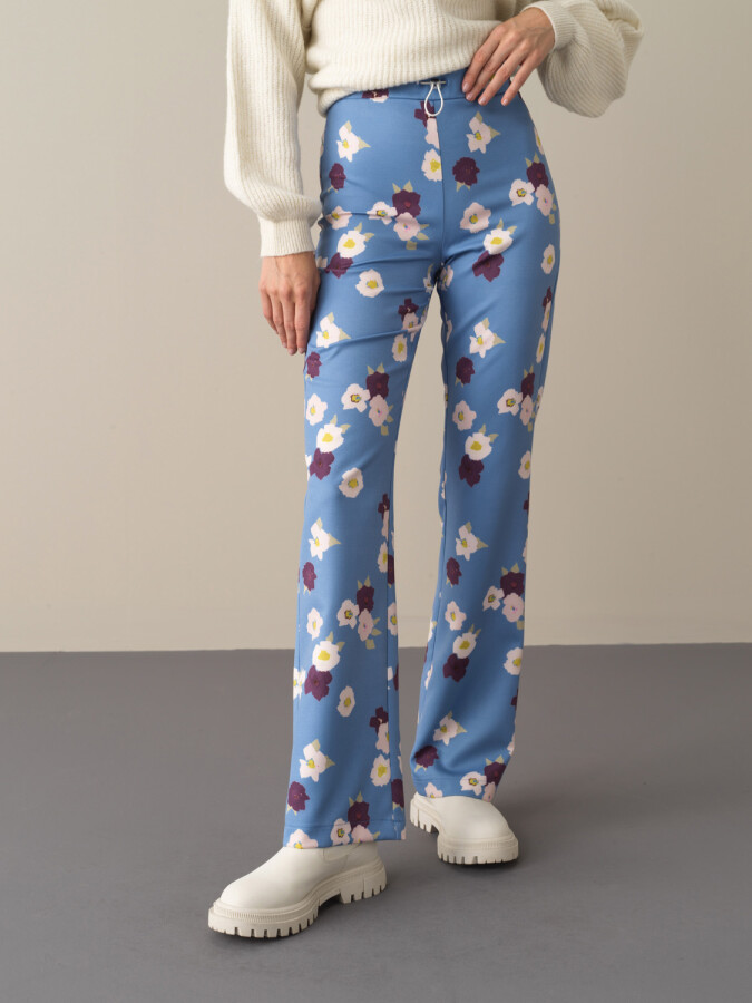 Cotton Regular Fit Patterned Pants Blue