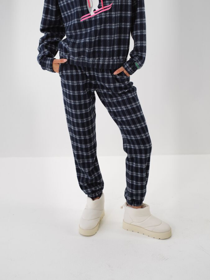 Regular Fit Checked Sweat Pants Navy Blue Melange